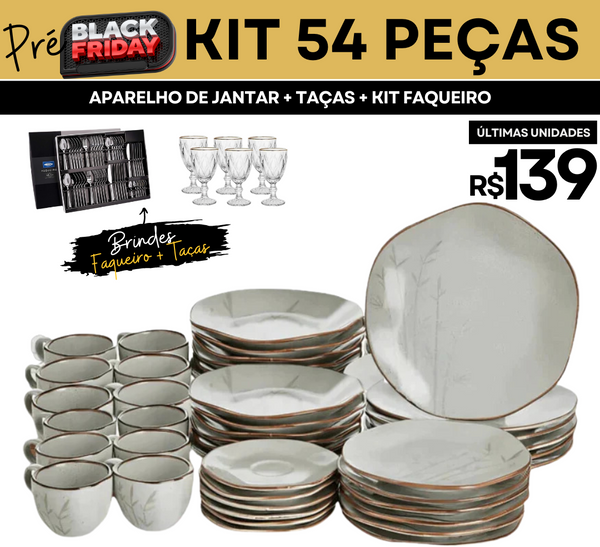 54 Peças Aparelho de Jantar em Porcelana Conjunto de Luxo Oxford® - OFERTA ESPECIAL